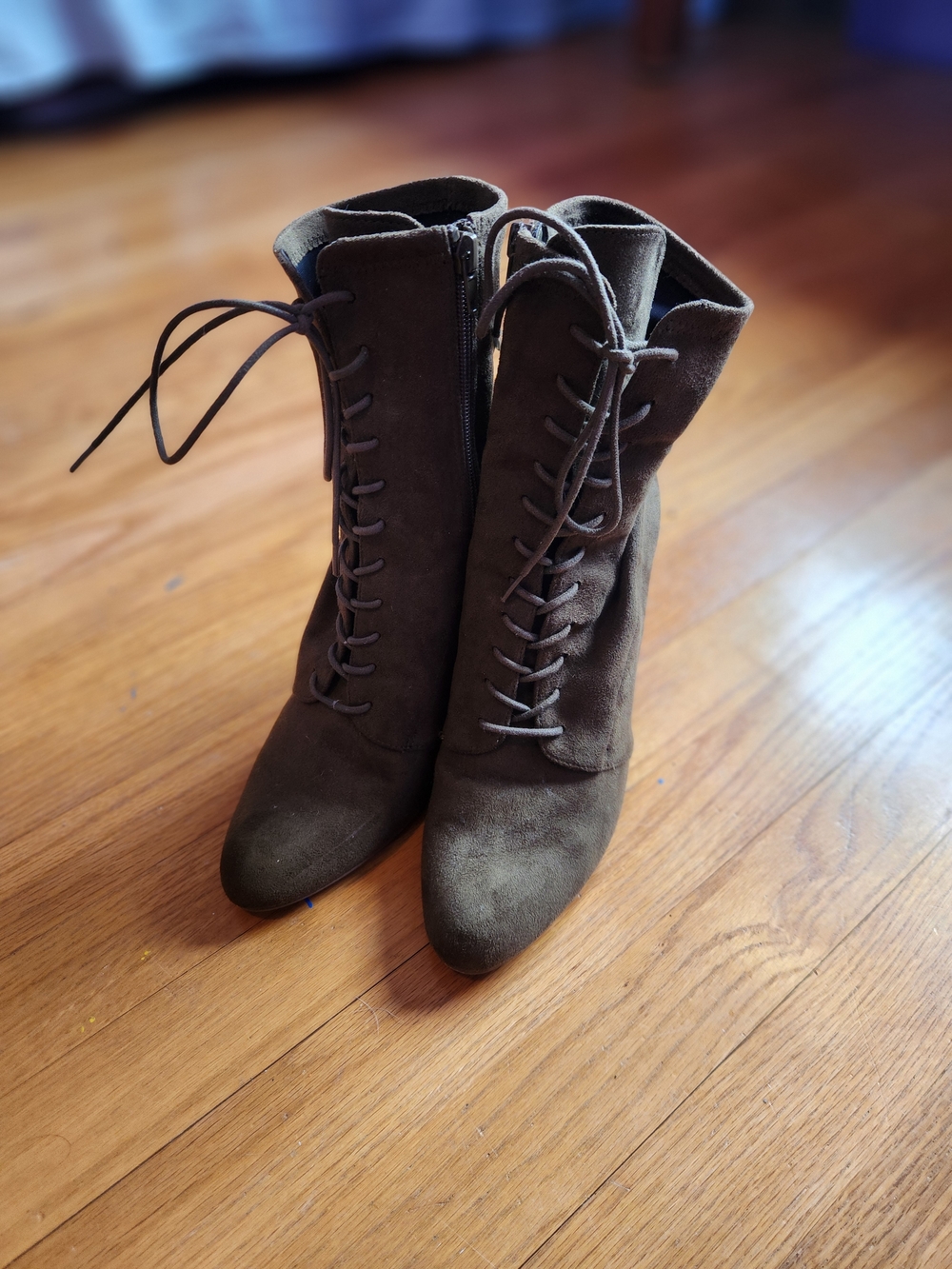 Elley Olive Green Suede Lace-Up Ankle Boots